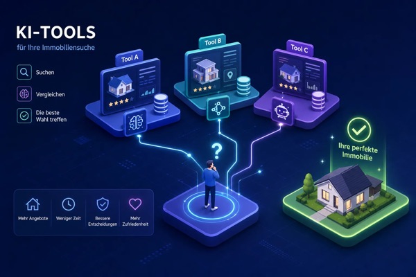 Infografik: drei KI-Tools für die Immobiliensuche im Vergleich, um die passende Immobilie zu finden